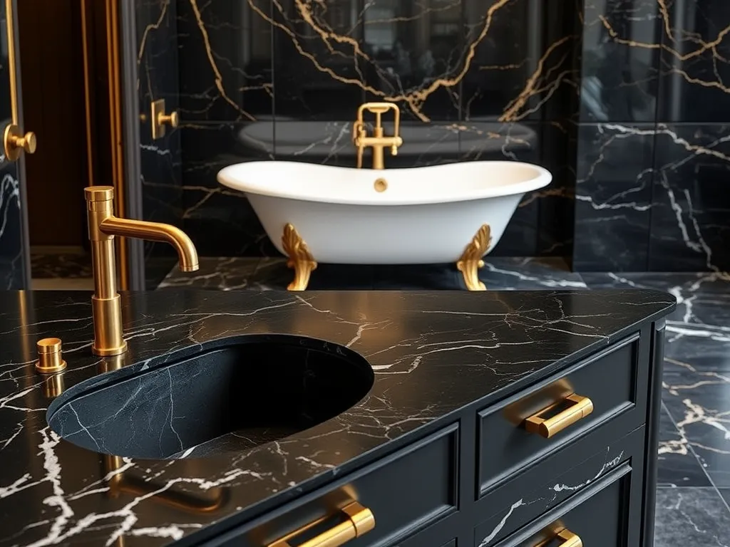 Łazienka czarny marmur ze złotem – jak urządzić?