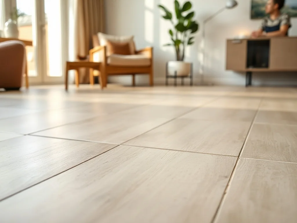 Diagonalny wzór płytek 60x60 w jasnym salonie, podkreślający nowoczesny charakter i optycznie powiększający wnętrze.